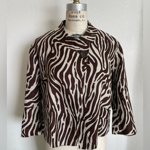 Willie Smith - Linen Zebra Print Modern Jacket size L - Picture 1 of 4